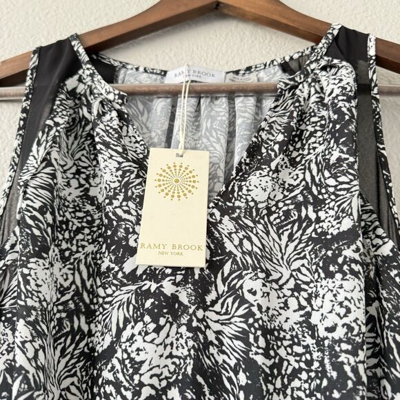 Ramy Brook Midi Tiered Quin Sleeveless printed black Mesh white Dress XS new - Picture 9 of 13